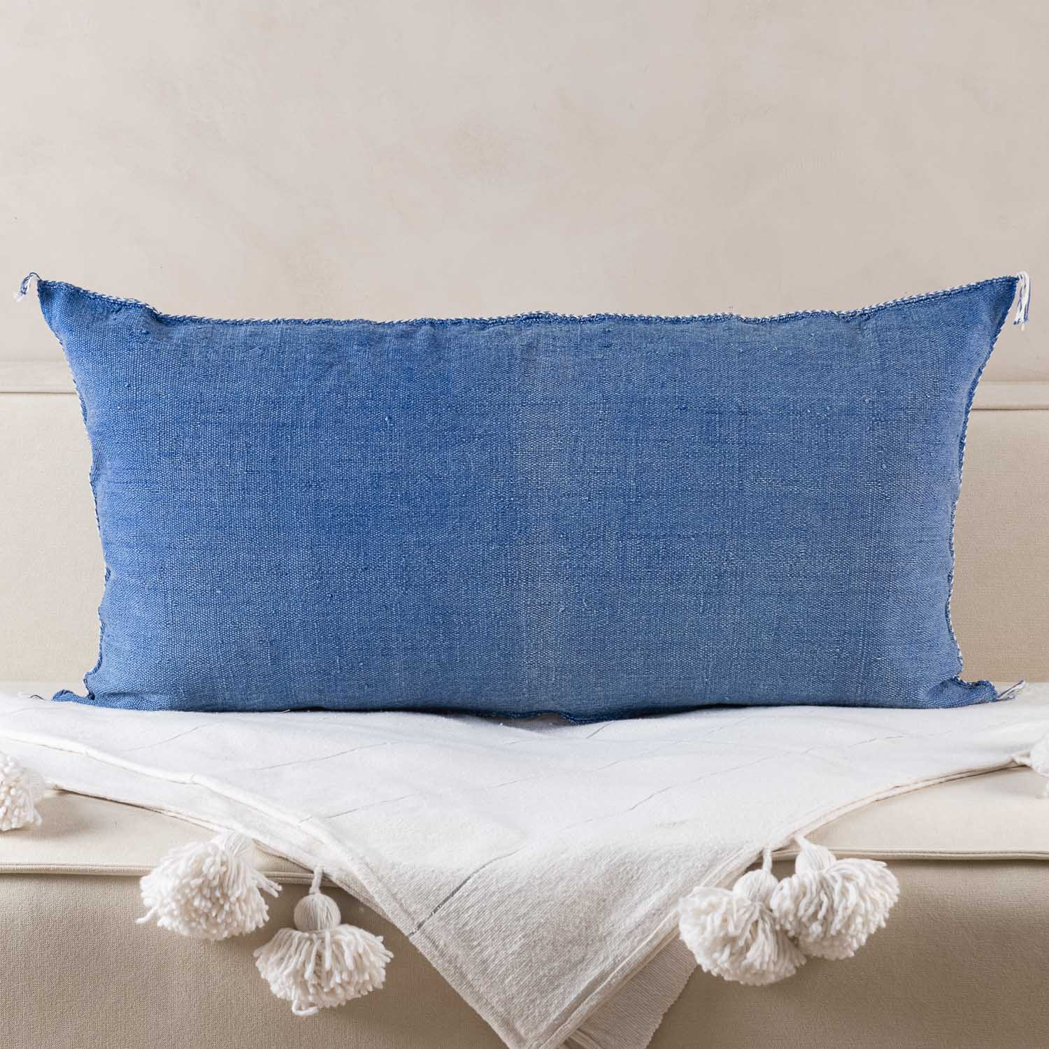 Blue Cactus silk pillow cover - Benisouk Blue Cactus silk pillow cover - Benisouk