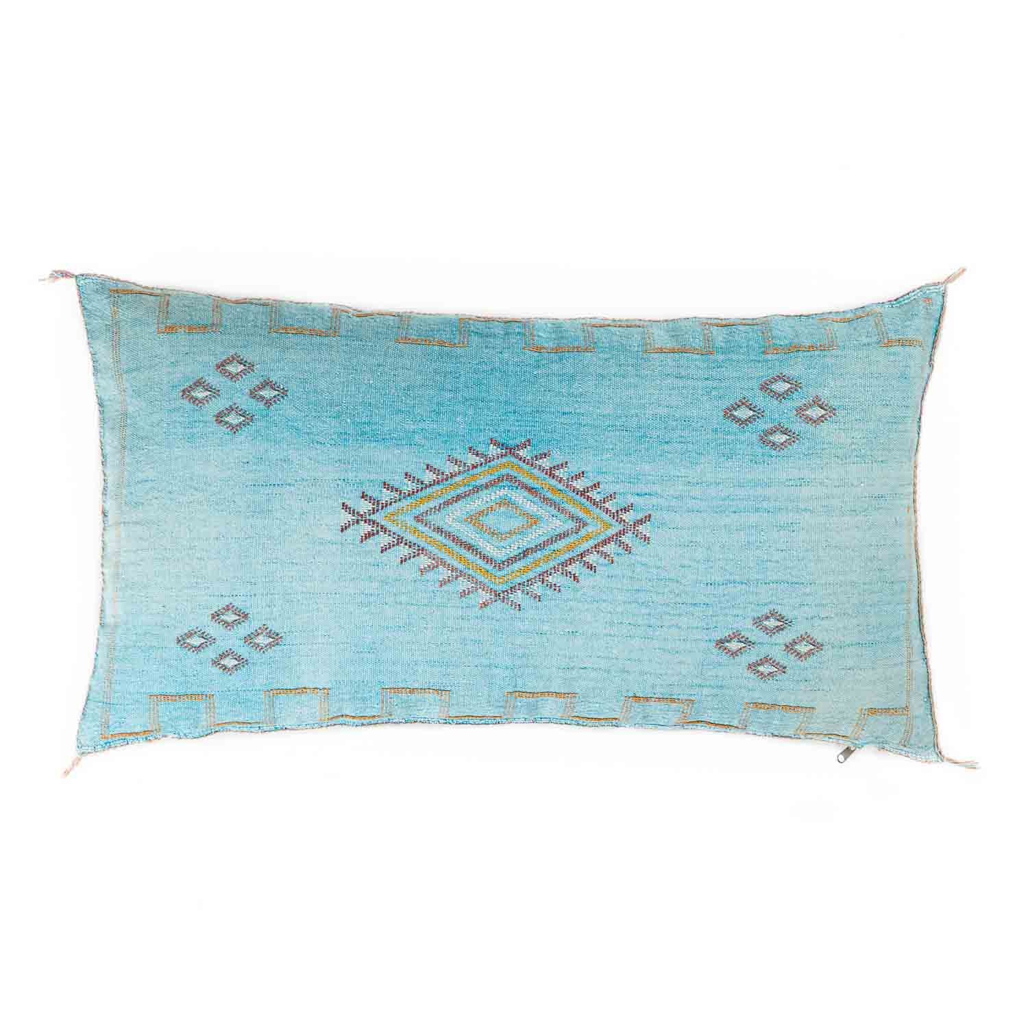 Blue Cactus silk pillow cover - Benisouk Blue Cactus silk pillow cover - Benisouk