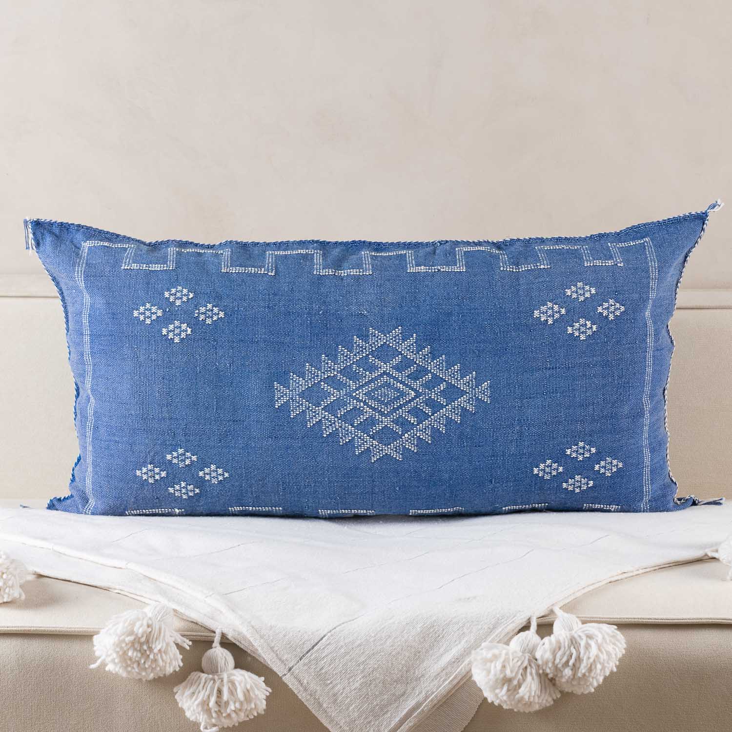 Blue Cactus silk pillow cover - Benisouk Blue Cactus silk pillow cover - Benisouk