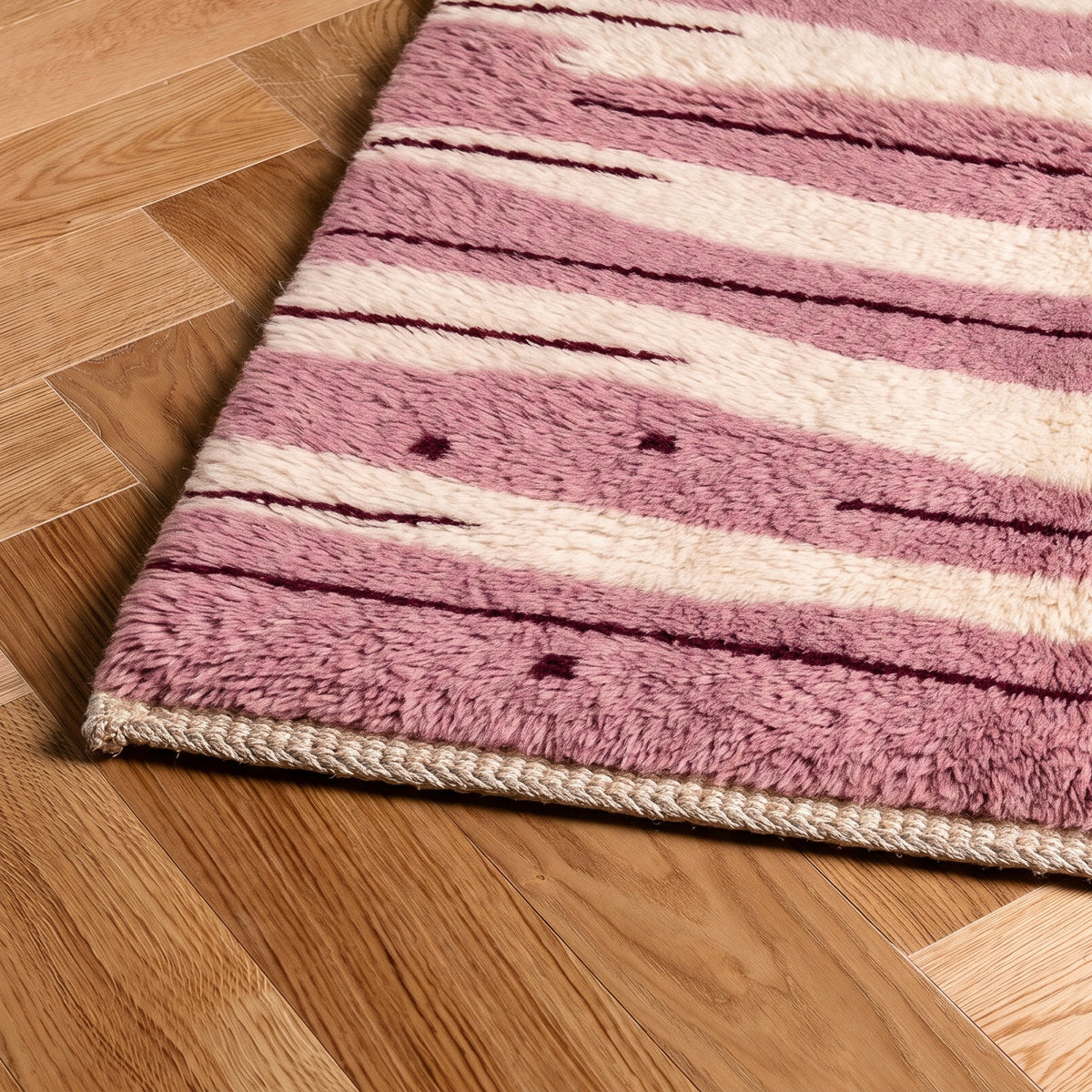 Blush timber  Dusty Pink, Cream & Burgundy- Luxury Shag Moroccan Rug