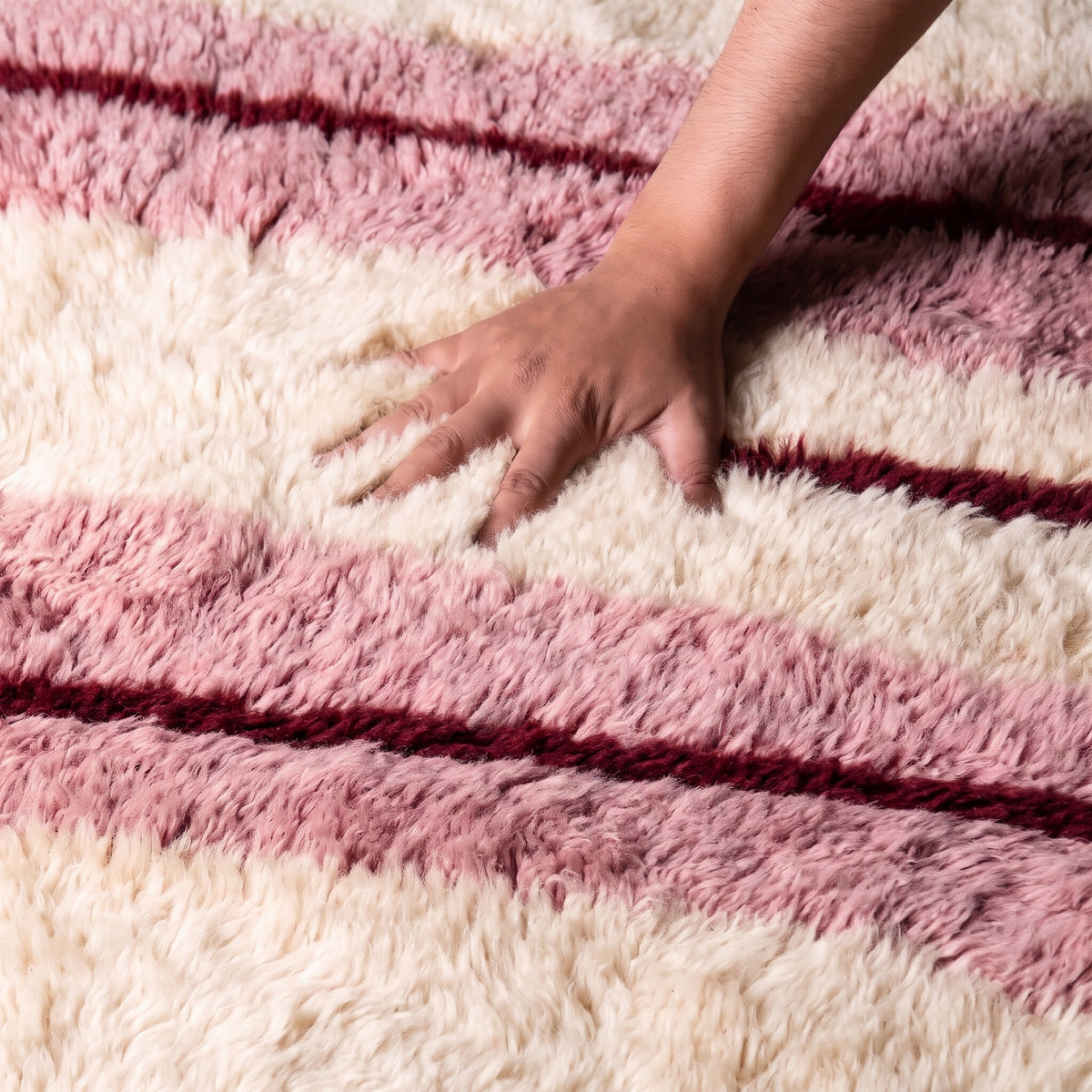 Blush timber  Dusty Pink, Cream & Burgundy- Luxury Shag Moroccan Rug