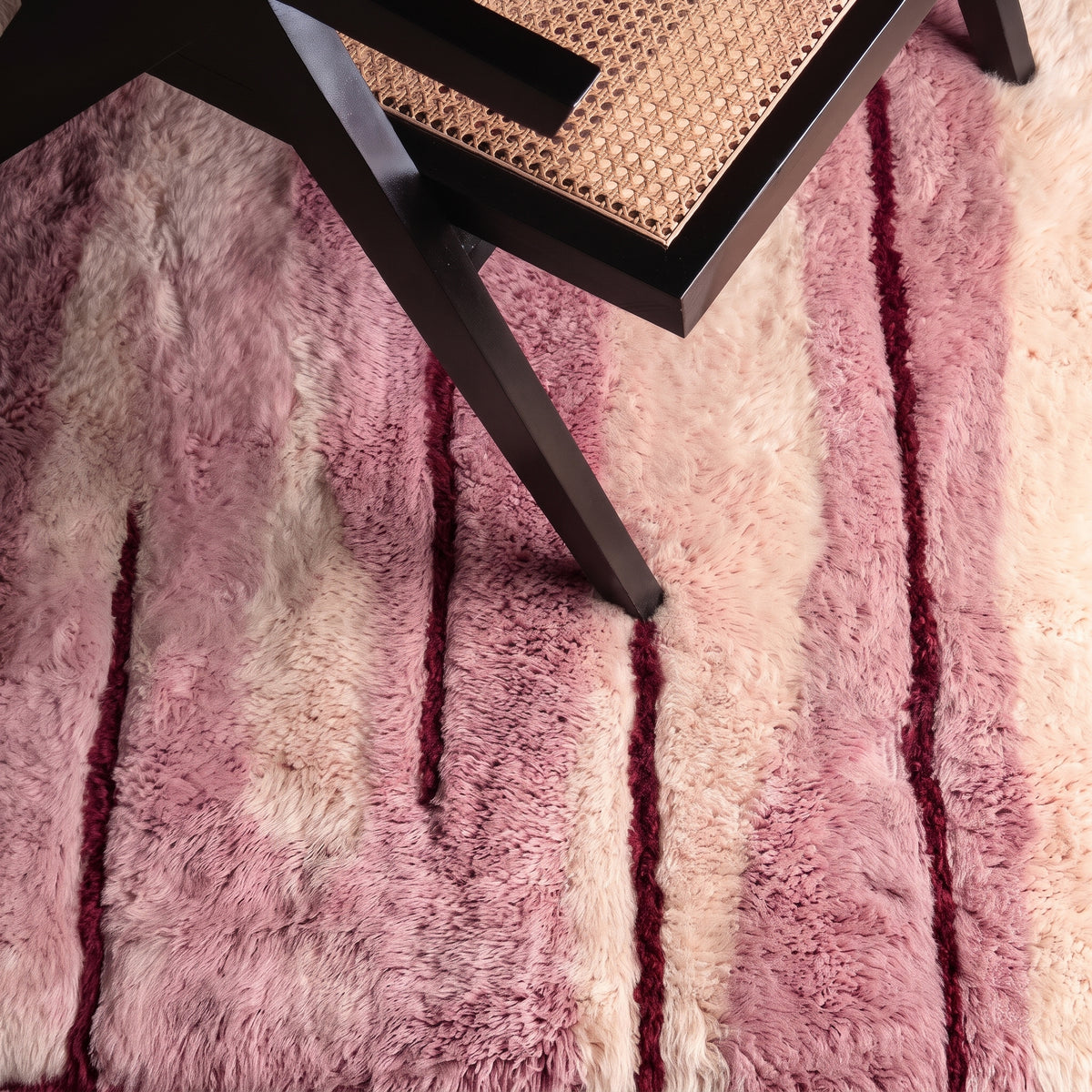 Blush timber  Dusty Pink, Cream & Burgundy- Luxury Shag Moroccan Rug