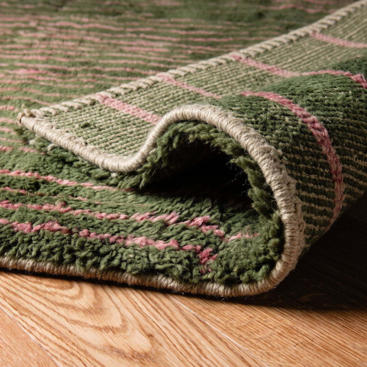 Forest Veins Sage & Antique Rose - Luxury Shag Moroccan Rug
