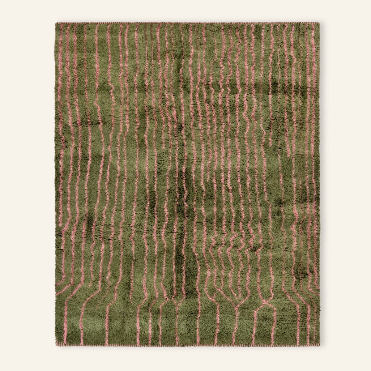 Forest Veins Sage & Antique Rose - Luxury Shag Moroccan Rug