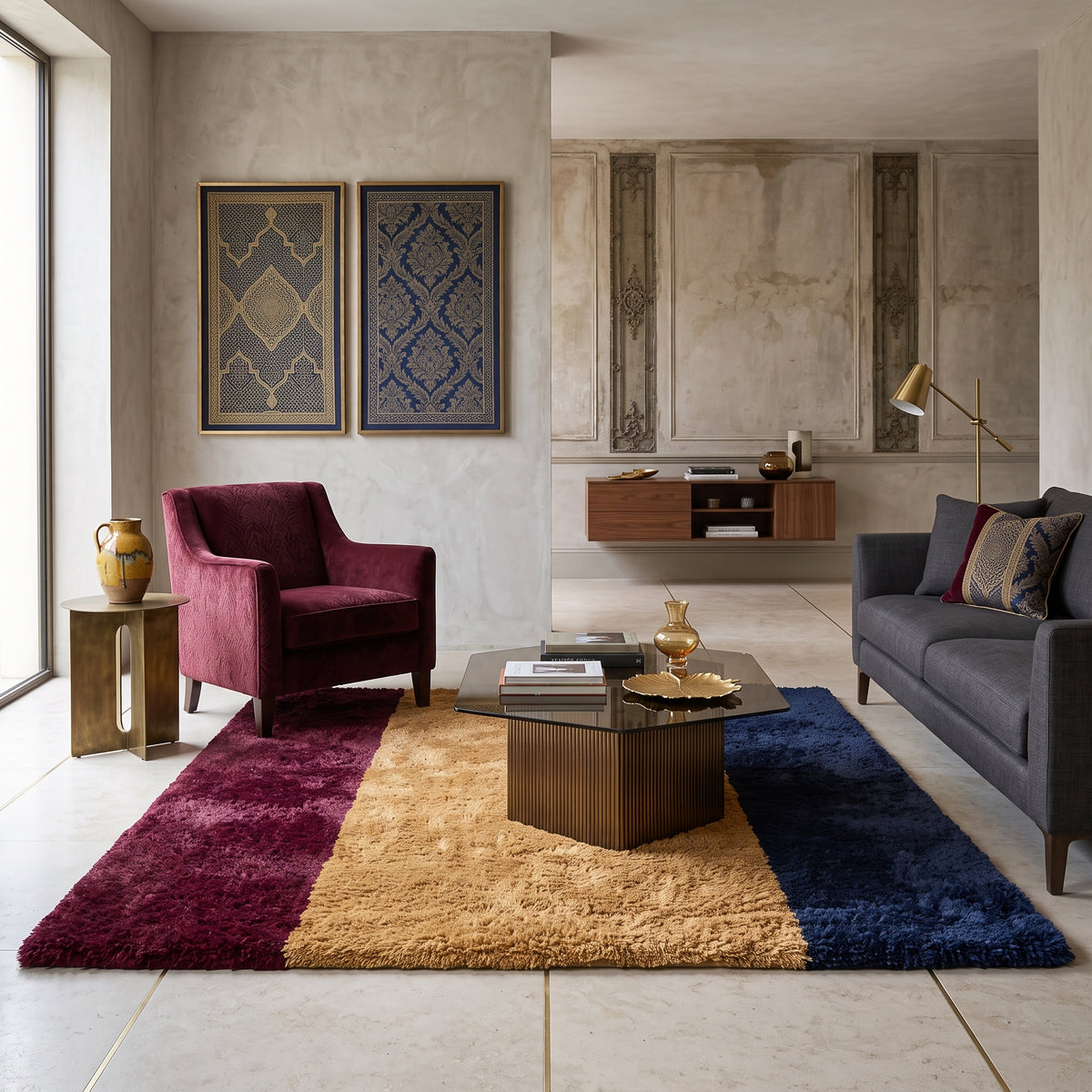 Natural Strips - Luxury Shag Moroccan Rug