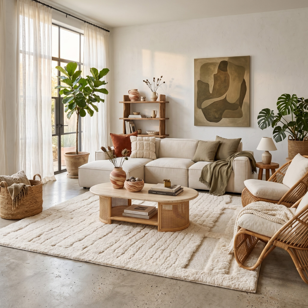 Neutral Structure - Luxury Shag Moroccan Rug