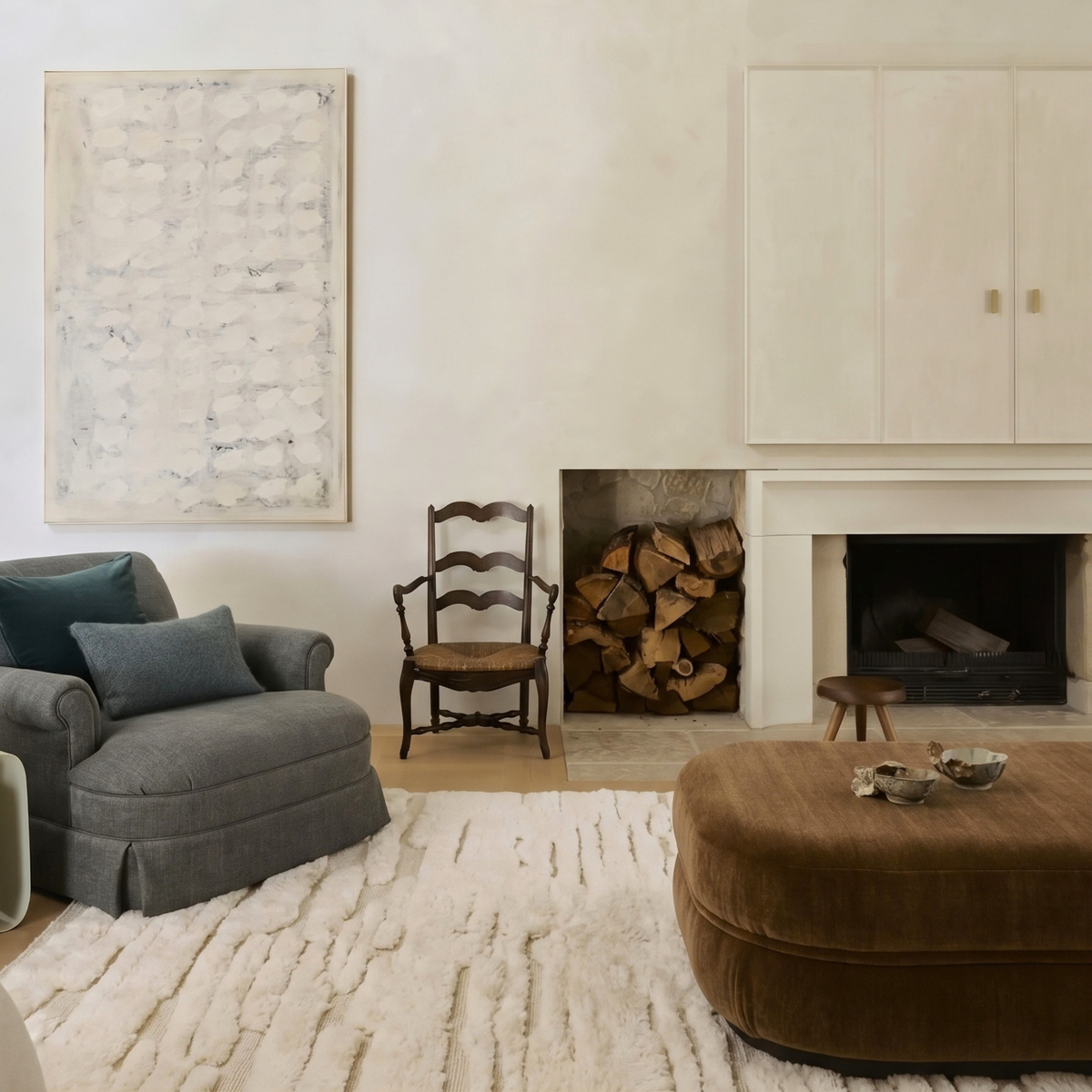 Neutral Structure - Luxury Shag Moroccan Rug