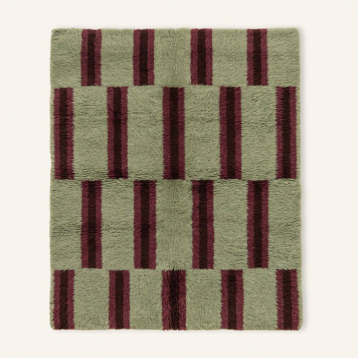 Parallel pulse Pistachio, Burgundy, Chocolate - Luxury Shag Moroccan Rug