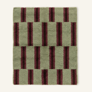 Parallel pulse Pistachio, Burgundy, Chocolate - Luxury Shag Moroccan Rug