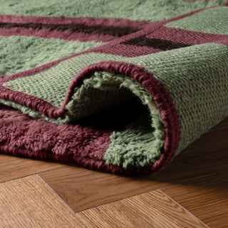 Parallel pulse Pistachio, Burgundy, Chocolate - Luxury Shag Moroccan Rug