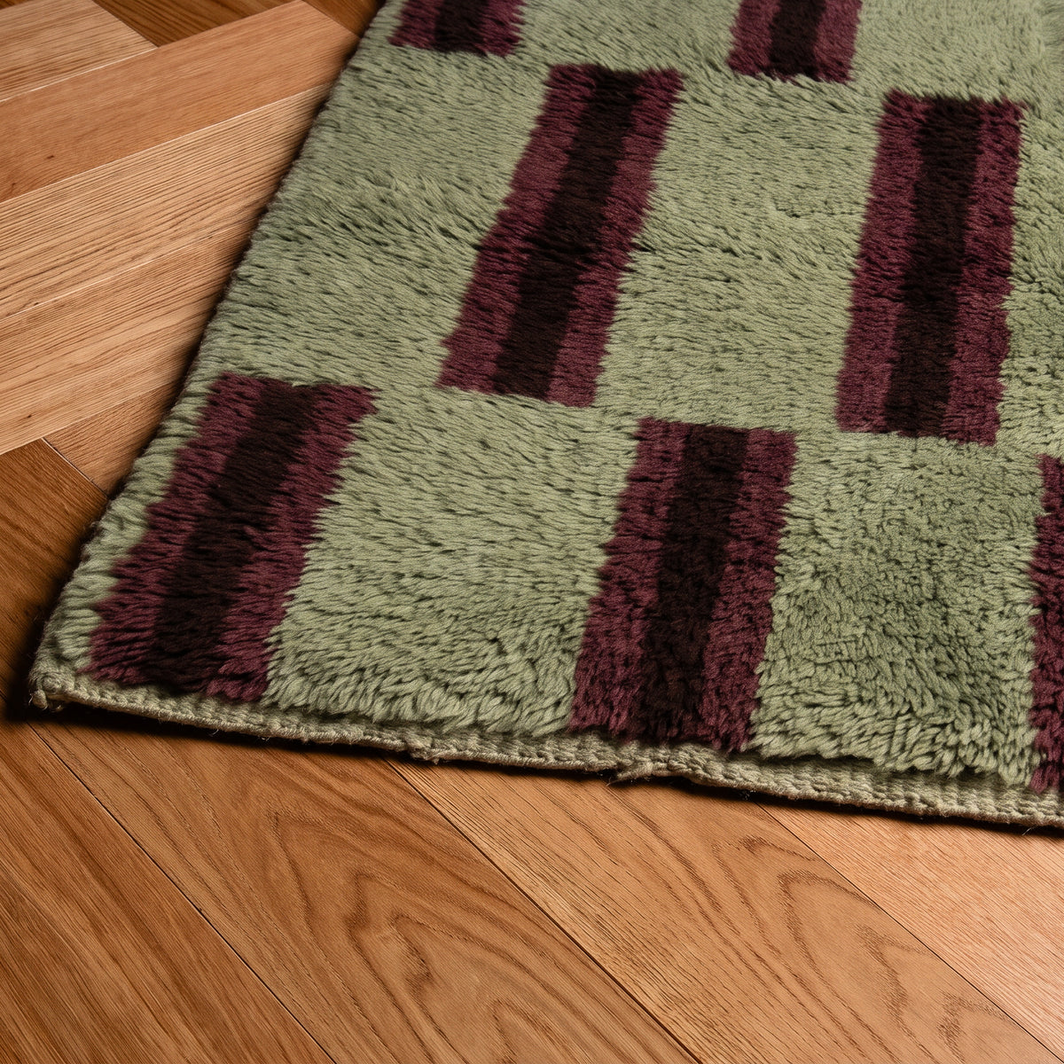 Parallel pulse Pistachio, Burgundy, Chocolate - Luxury Shag Moroccan Rug