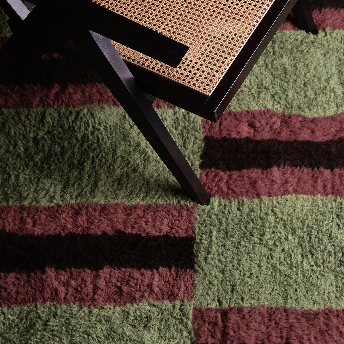Parallel pulse Pistachio, Burgundy, Chocolate - Luxury Shag Moroccan Rug