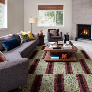 Parallel pulse Pistachio, Burgundy, Chocolate - Luxury Shag Moroccan Rug