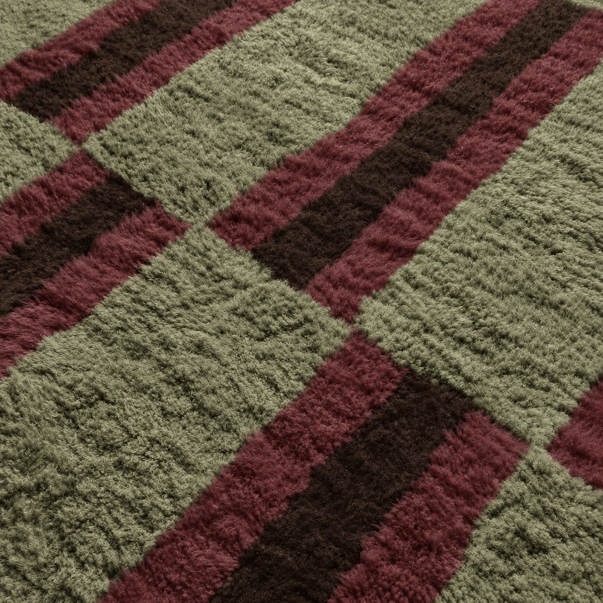 Parallel pulse Pistachio, Burgundy, Chocolate - Luxury Shag Moroccan Rug