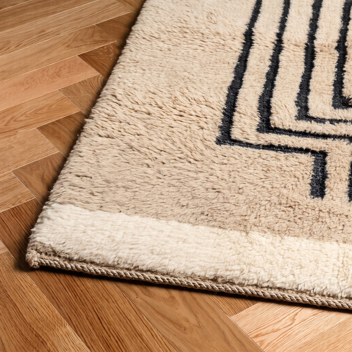 Petra  Cream, Ivory, Charcoal & Dusty Pink - Luxury Shag Moroccan Rug