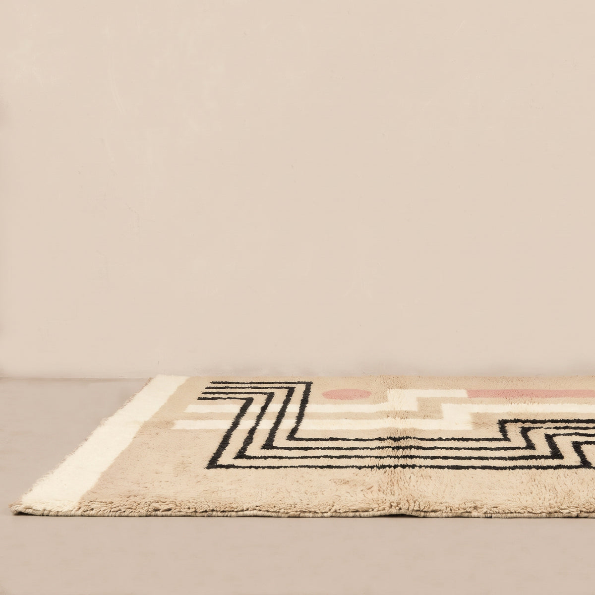 Petra  Cream, Ivory, Charcoal & Dusty Pink - Luxury Shag Moroccan Rug