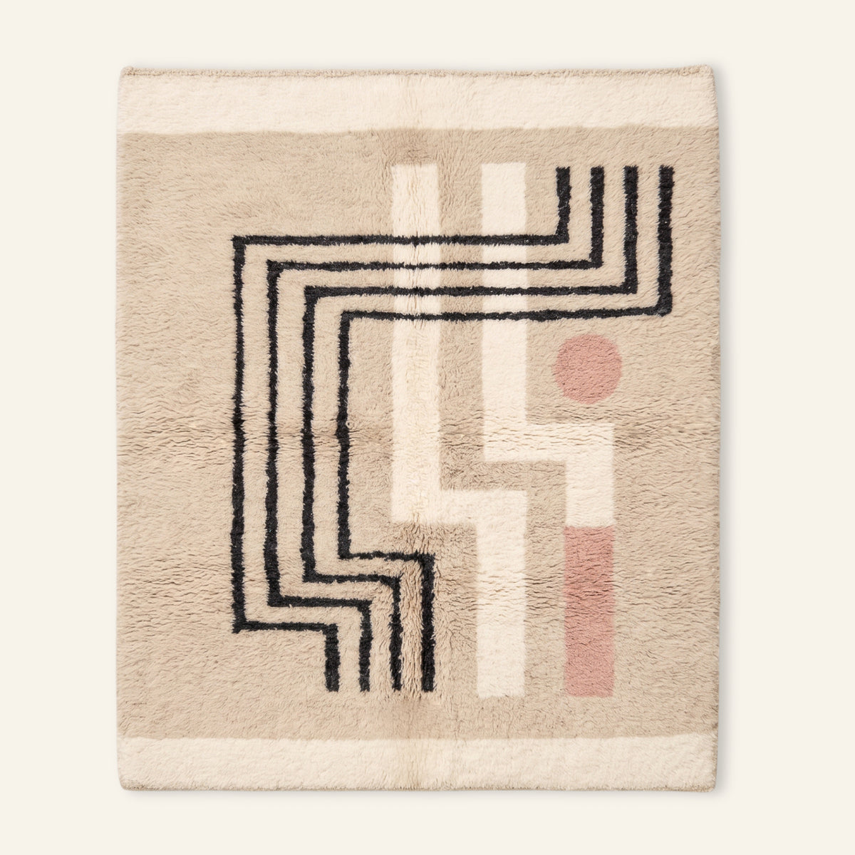 Petra  Cream, Ivory, Charcoal & Dusty Pink - Luxury Shag Moroccan Rug