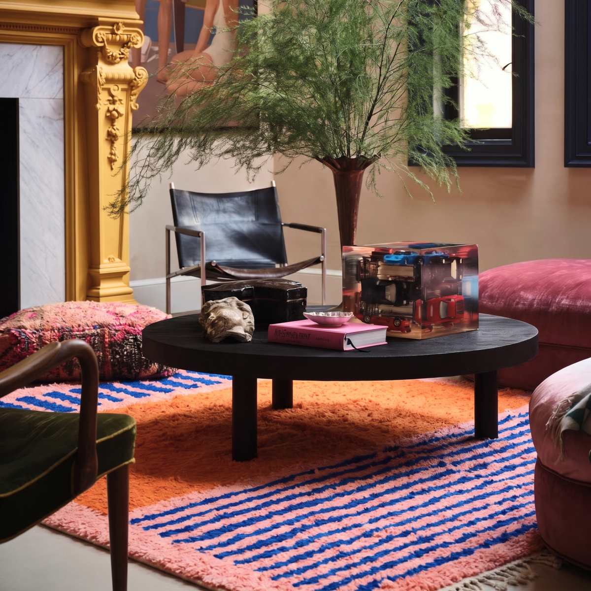Rabab Papaya Cobalt - Shag Moroccan rug