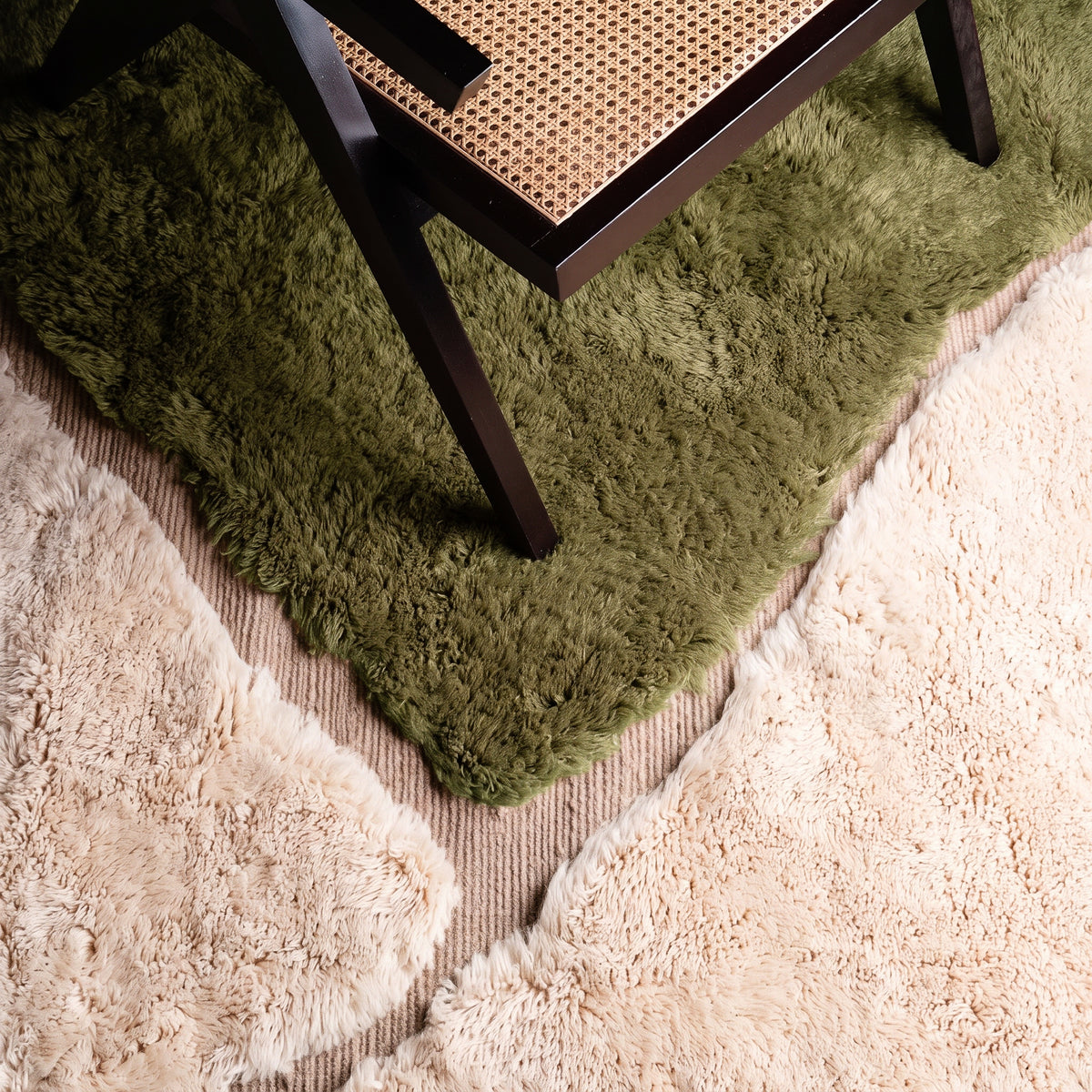 Sahara Dune. Olive, Ivory & Sand  - Luxury Shag Moroccan Rug