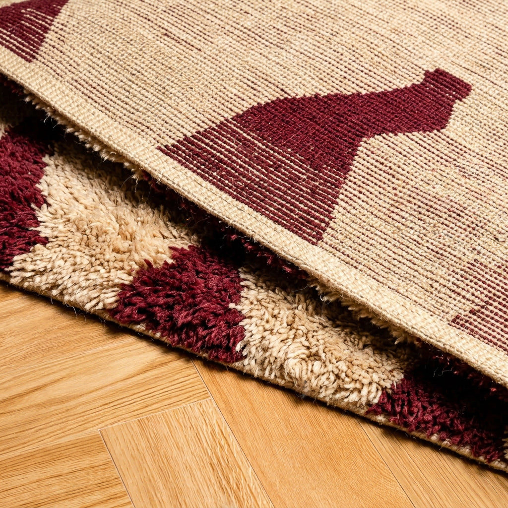 Soldier Burgundy Beige - Luxury Shag Moroccan Rug