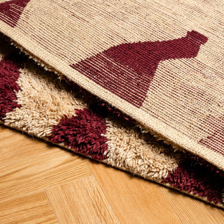Soldier Burgundy Beige - Luxury Shag Moroccan Rug