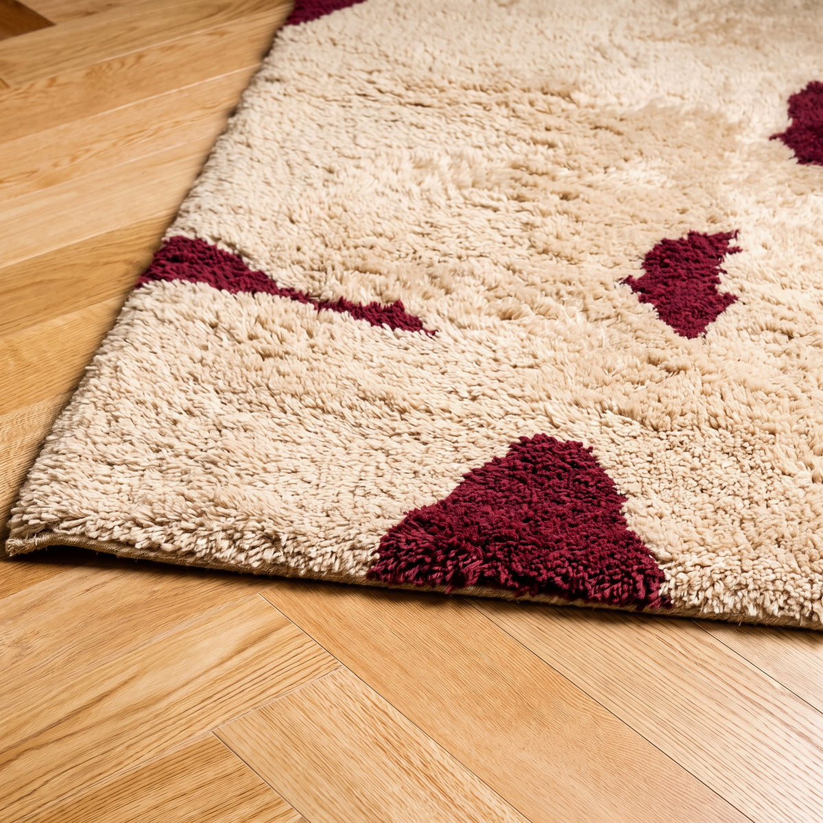 Soldier Burgundy Beige - Luxury Shag Moroccan Rug