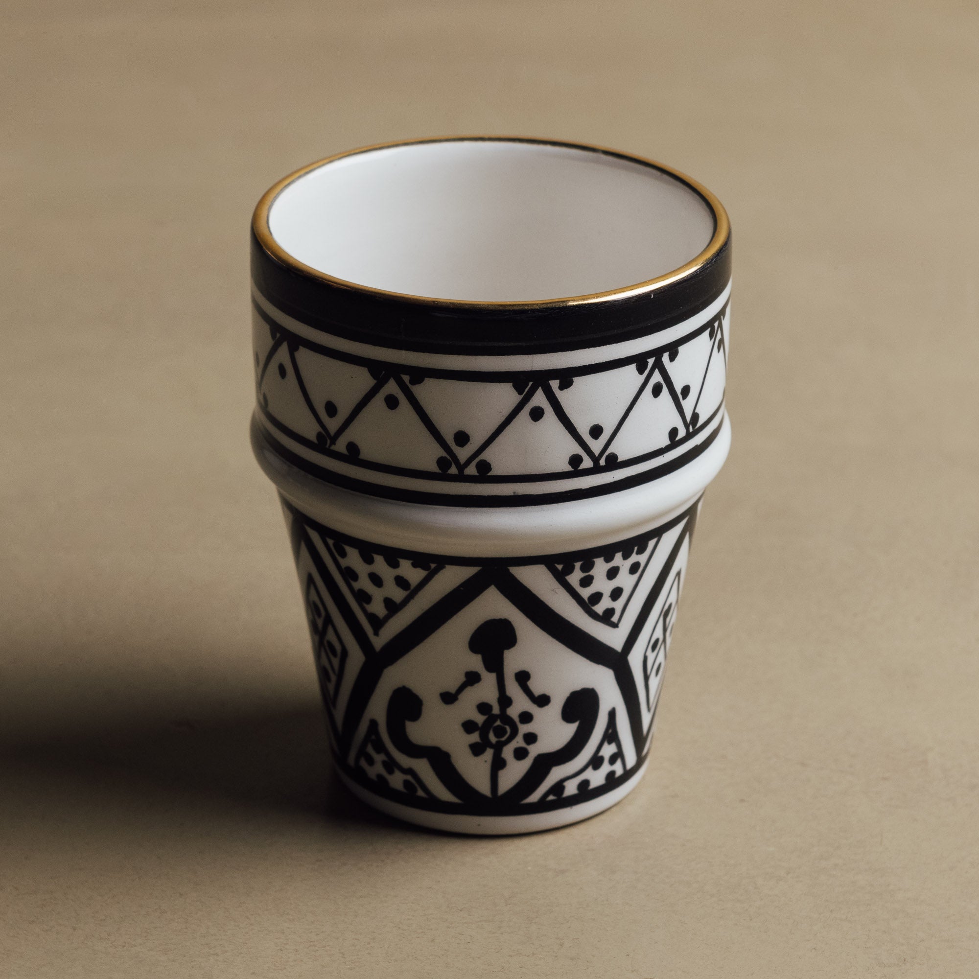 Fez Noir Cup - Moroccan Dinnerware Adorned with 12 Carat Gold Accents