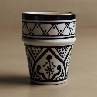 Fez Noir Cup - Moroccan Dinnerware Adorned with 12 Carat Gold Accents