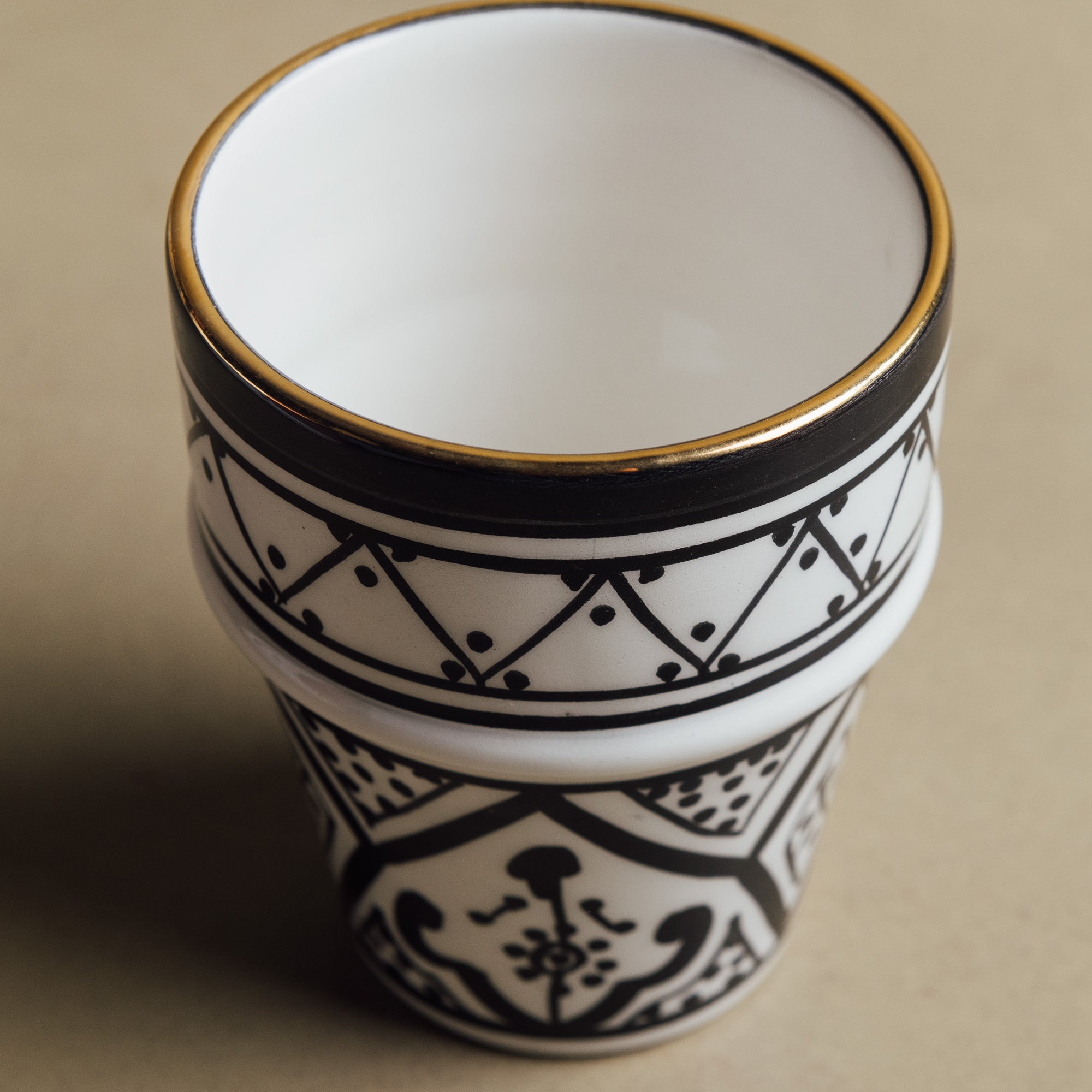 Fez Noir Cup - Moroccan Dinnerware Adorned with 12 Carat Gold Accents