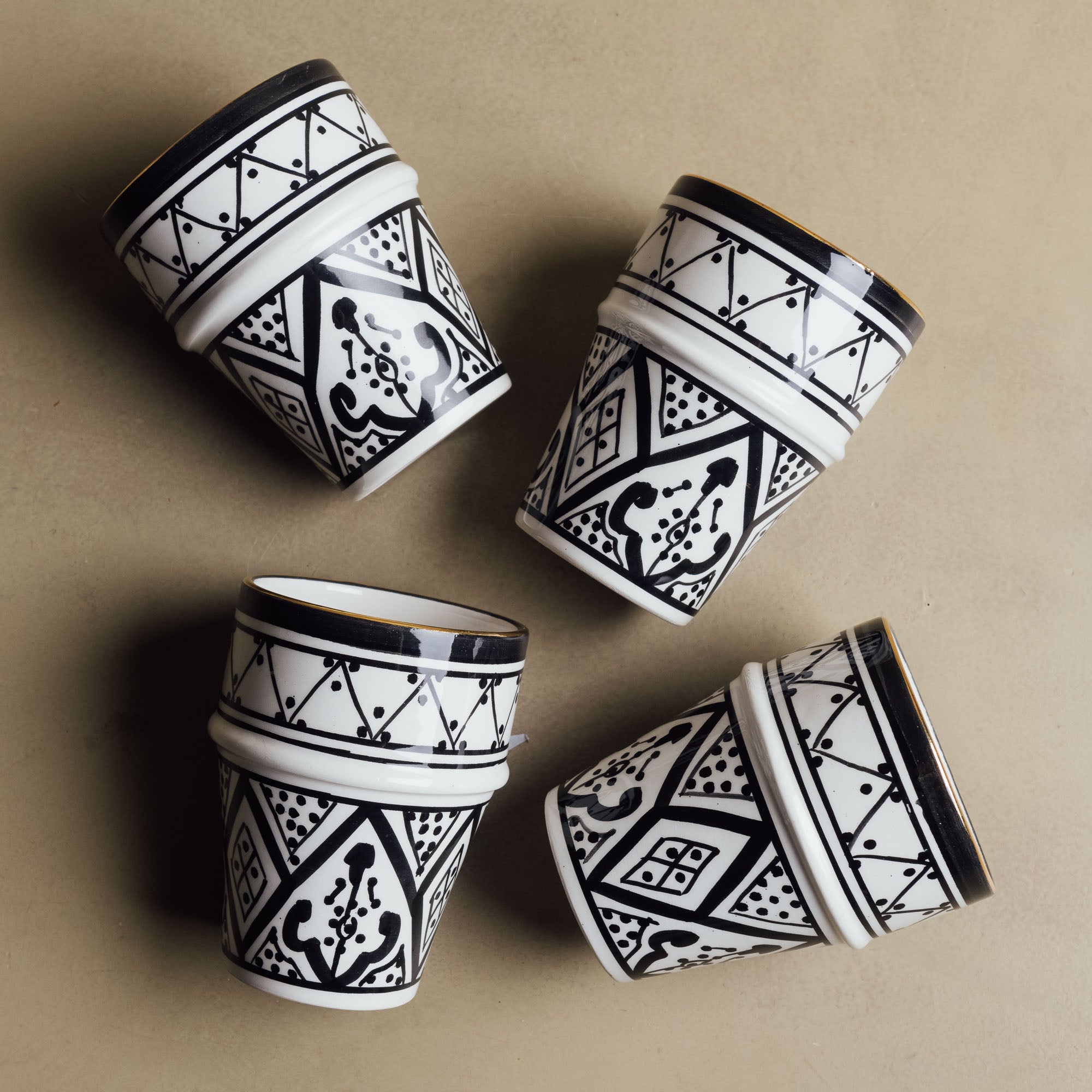 Fez Noir Cup - Moroccan Dinnerware Adorned with 12 Carat Gold Accents