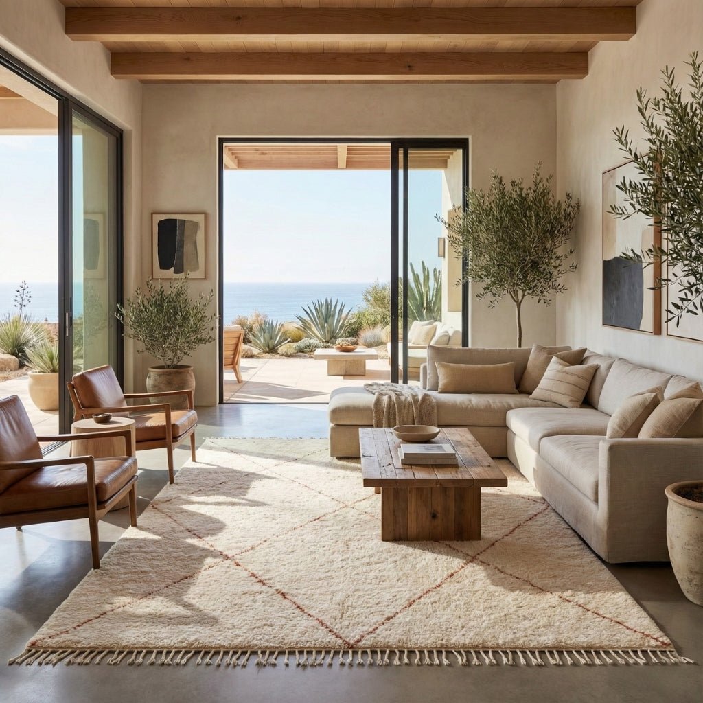 Almas Natural Wool Terracotta - Shag Moroccan rug - Benisouk