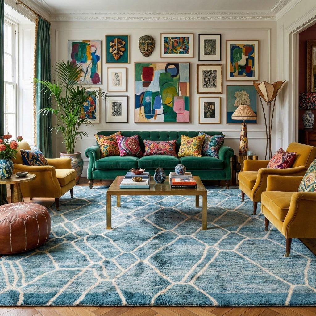 Aquamarine Dreams - Luxury Shag Moroccan Rug - Benisouk