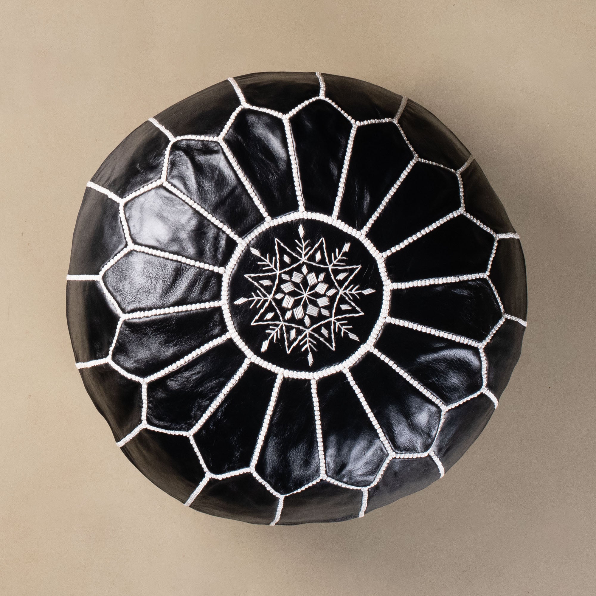 Authentic Moroccan Leather Pouf - Black - Benisouk