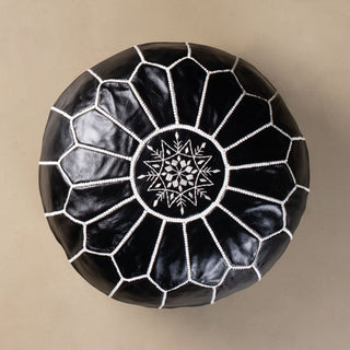 Authentic Moroccan Leather Pouf - Black - Benisouk