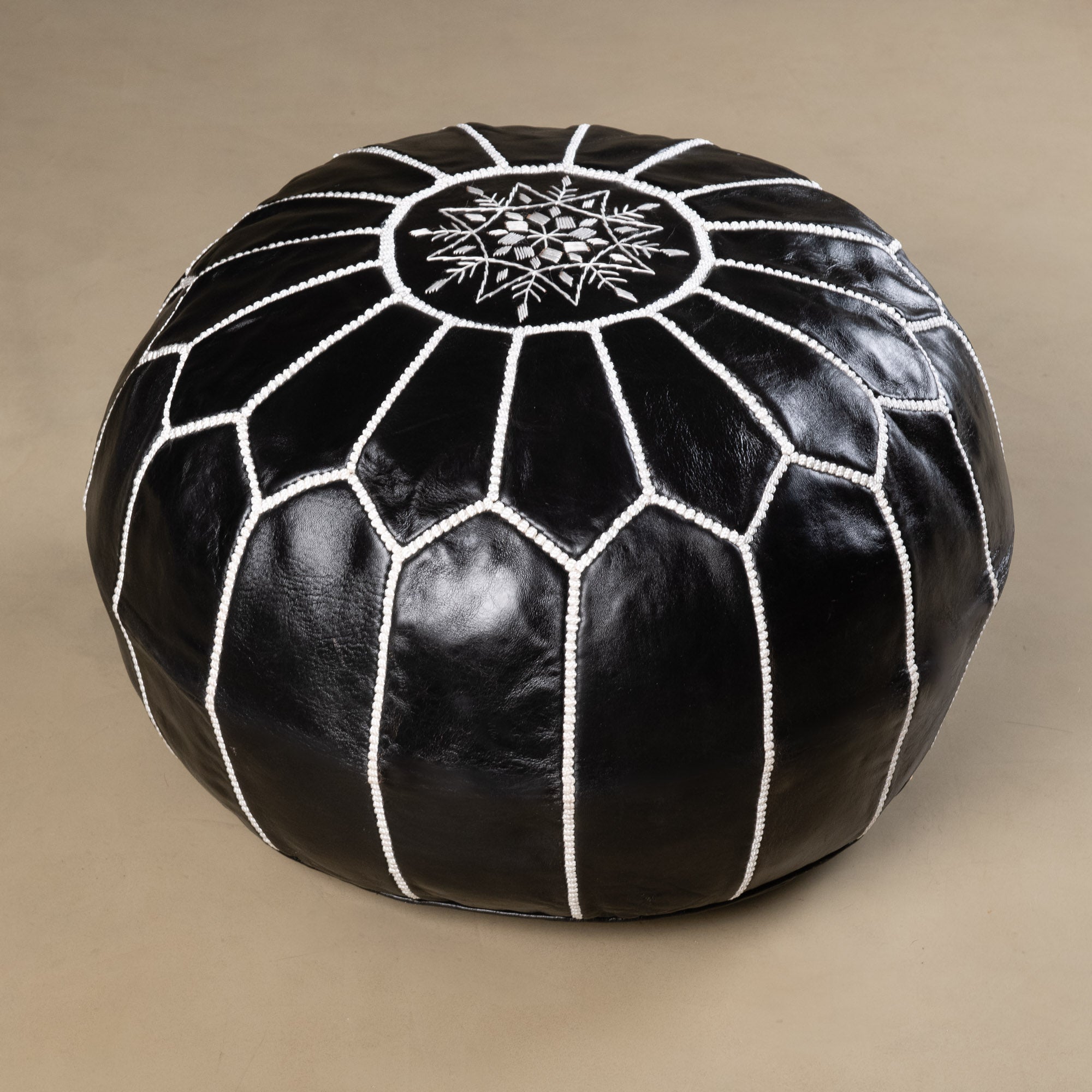 Authentic Moroccan Leather Pouf - Black - Benisouk