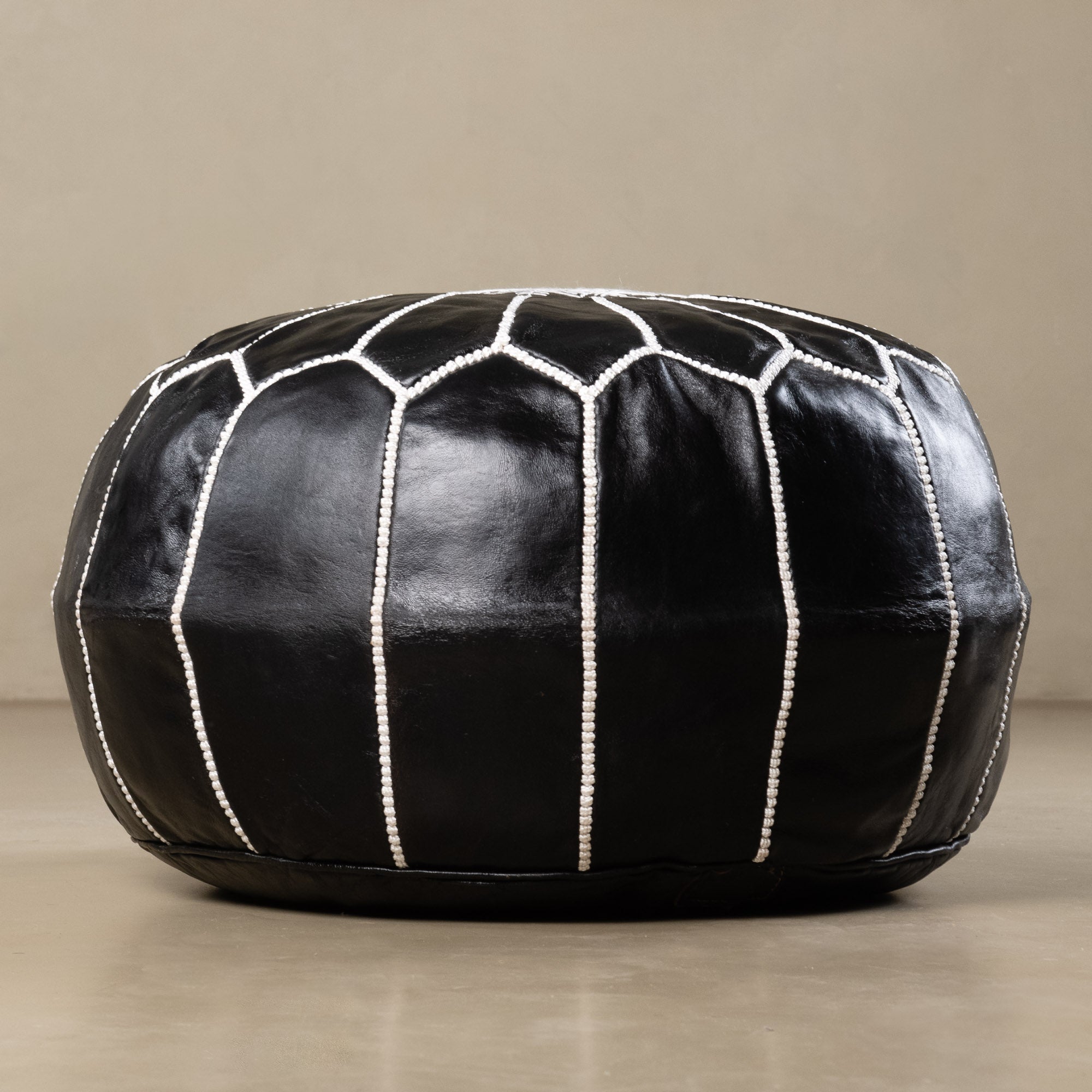 Authentic Moroccan Leather Pouf - Black - Benisouk
