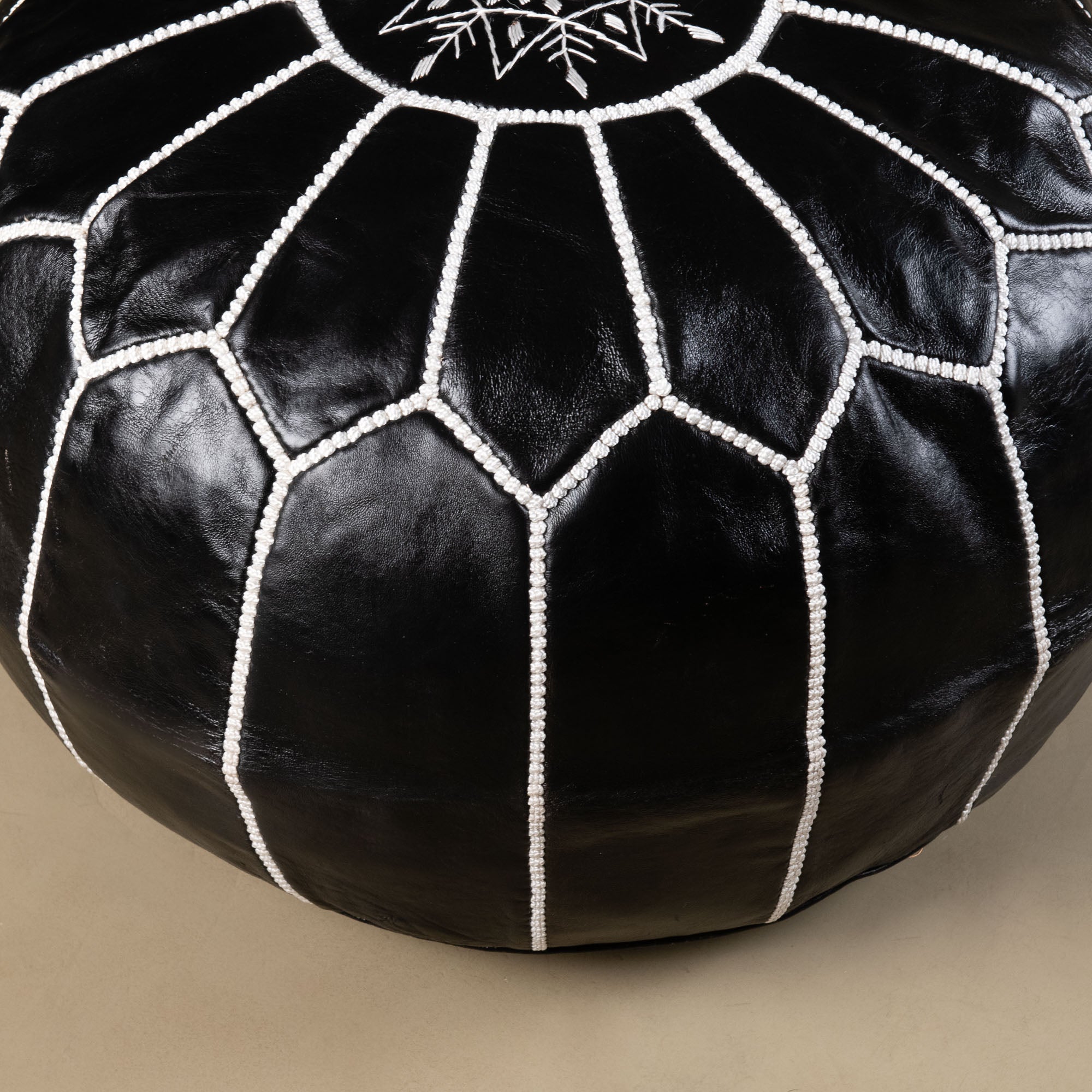 Authentic Moroccan Leather Pouf - Black - Benisouk