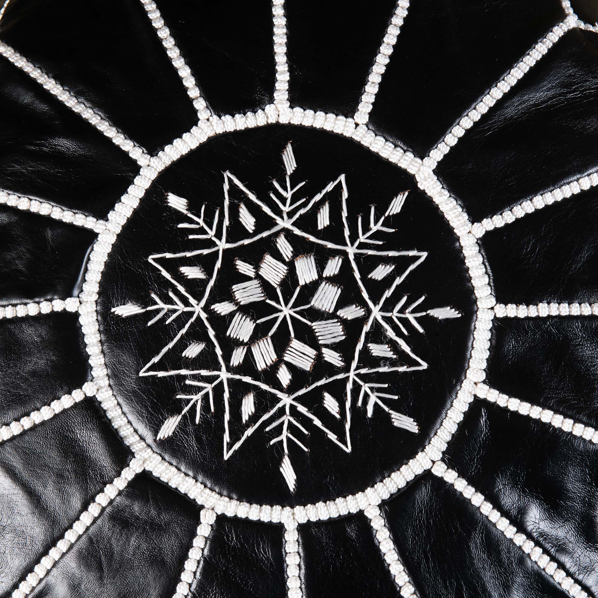 Authentic Moroccan Leather Pouf - Black - Benisouk
