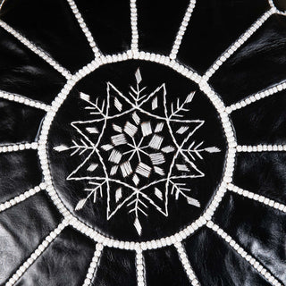 Authentic Moroccan Leather Pouf - Black - Benisouk