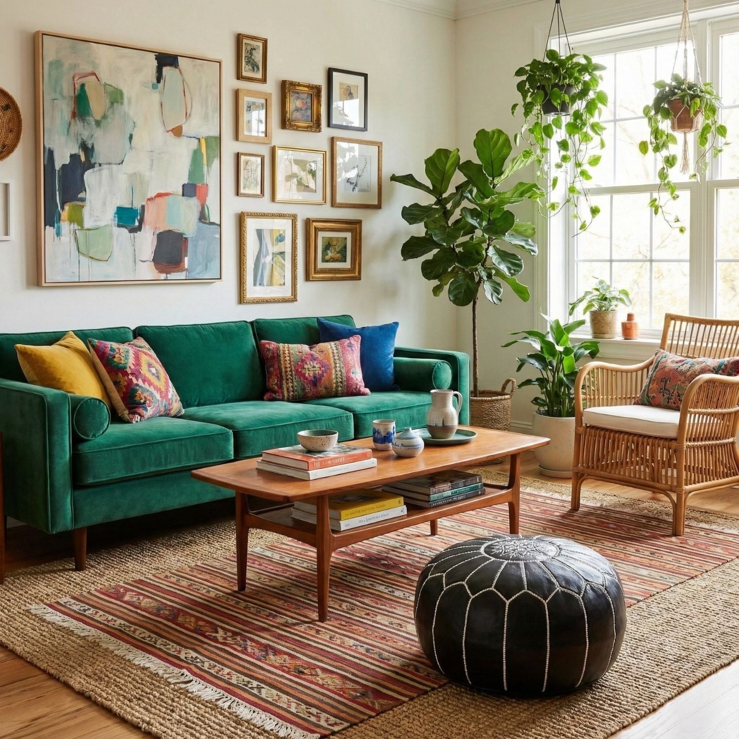 Authentic Moroccan Leather Pouf - Black - Benisouk