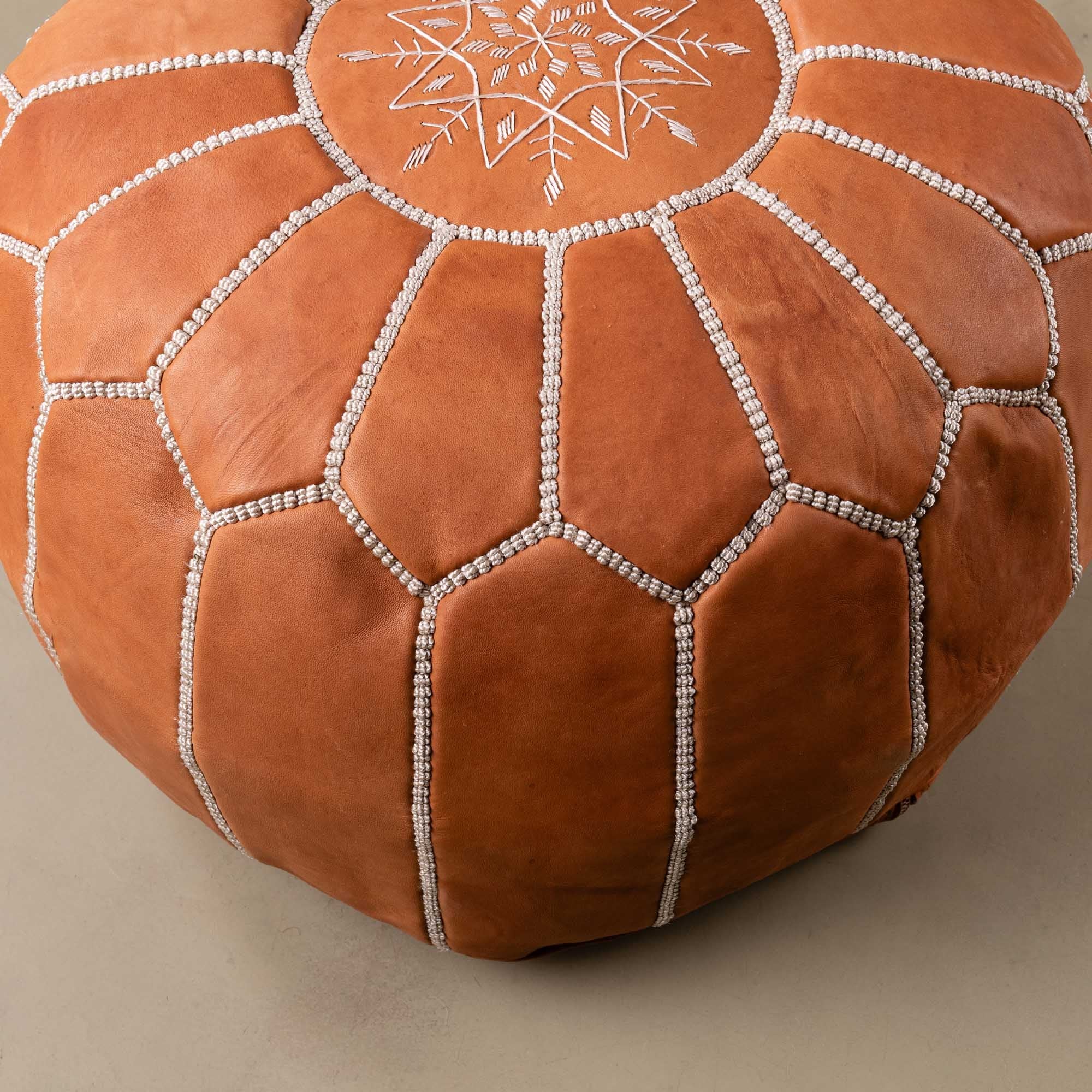 Authentic Moroccan Leather Pouf - Brown - Benisouk