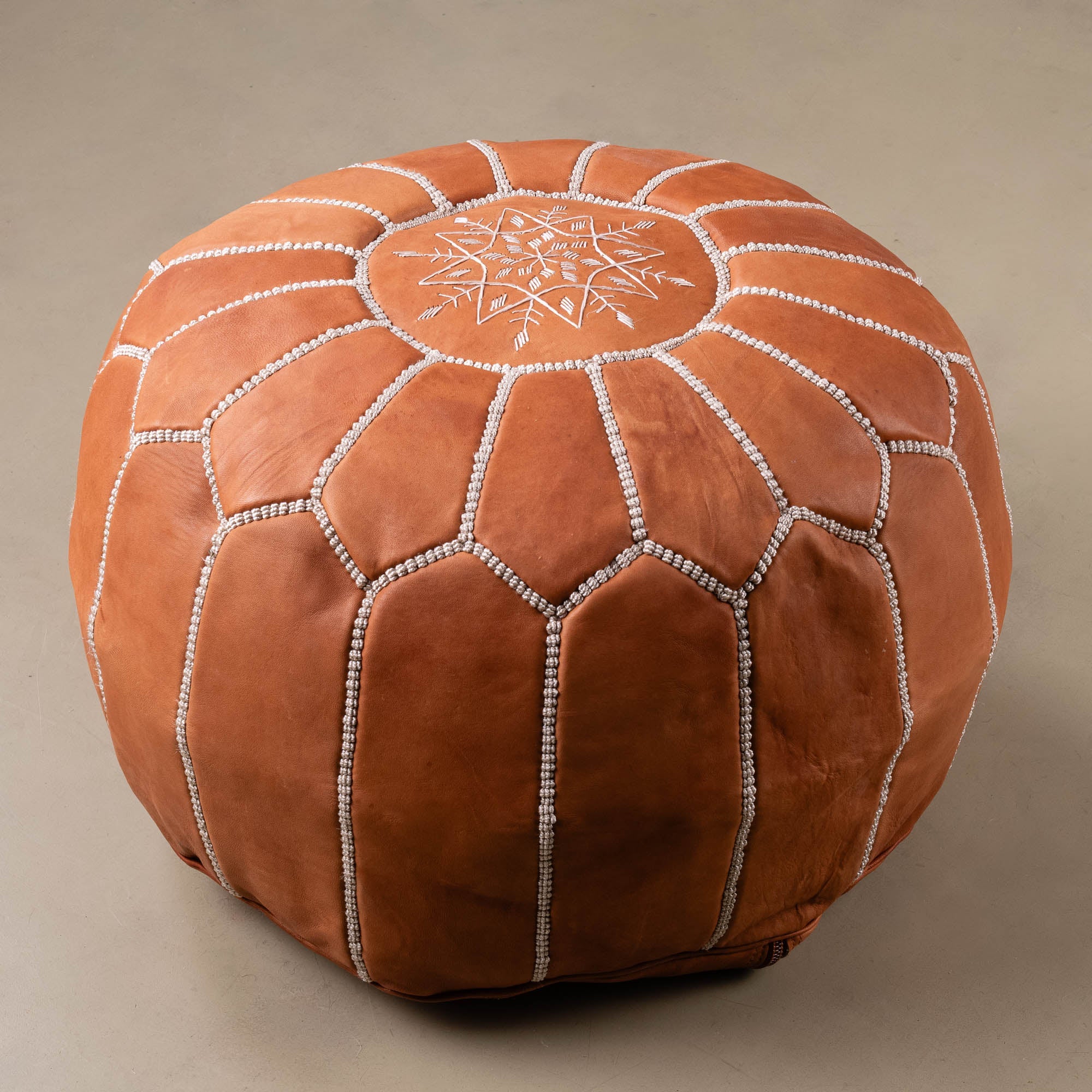 Authentic Moroccan Leather Pouf - Brown - Benisouk