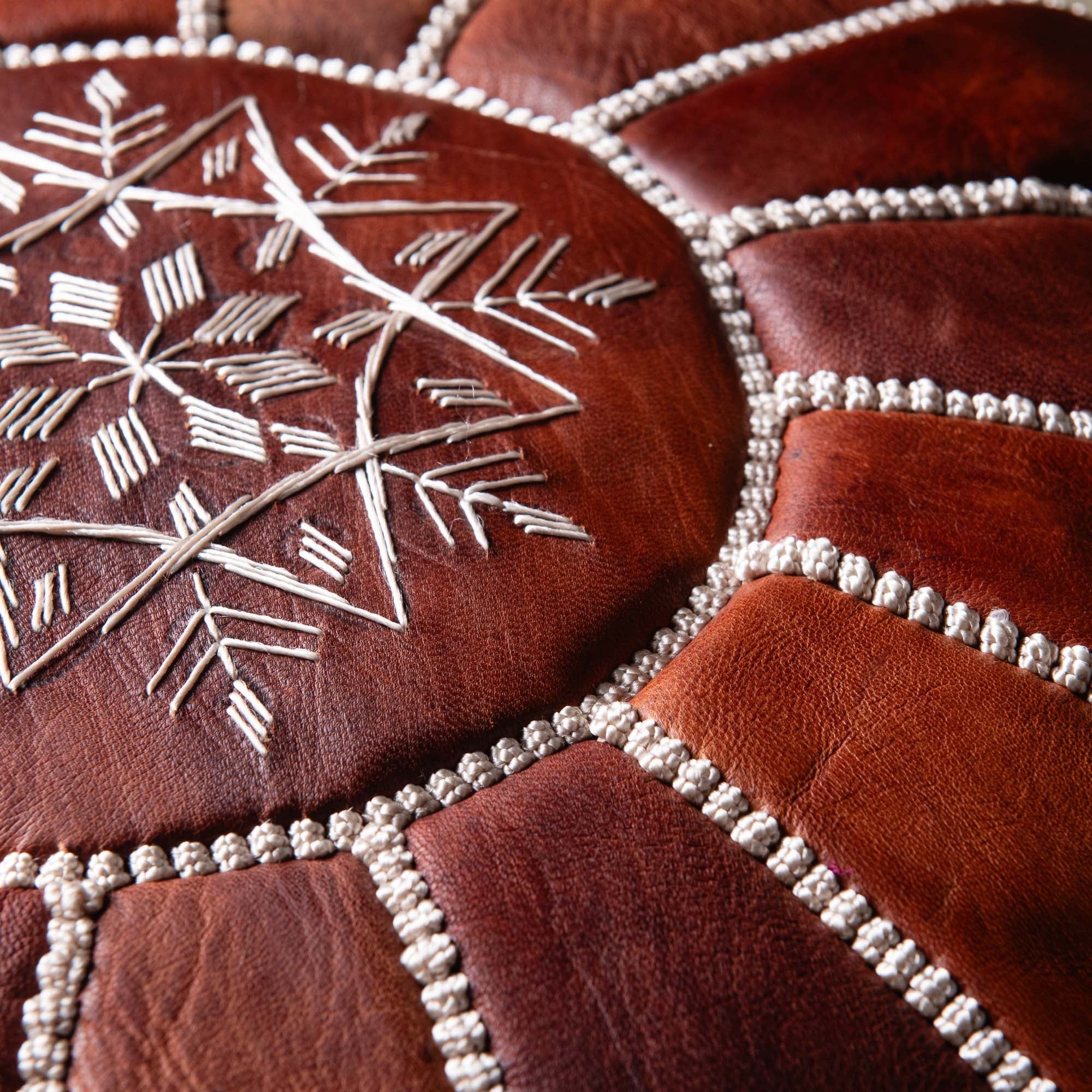 Authentic Moroccan Leather Pouf - Chocolate - Benisouk