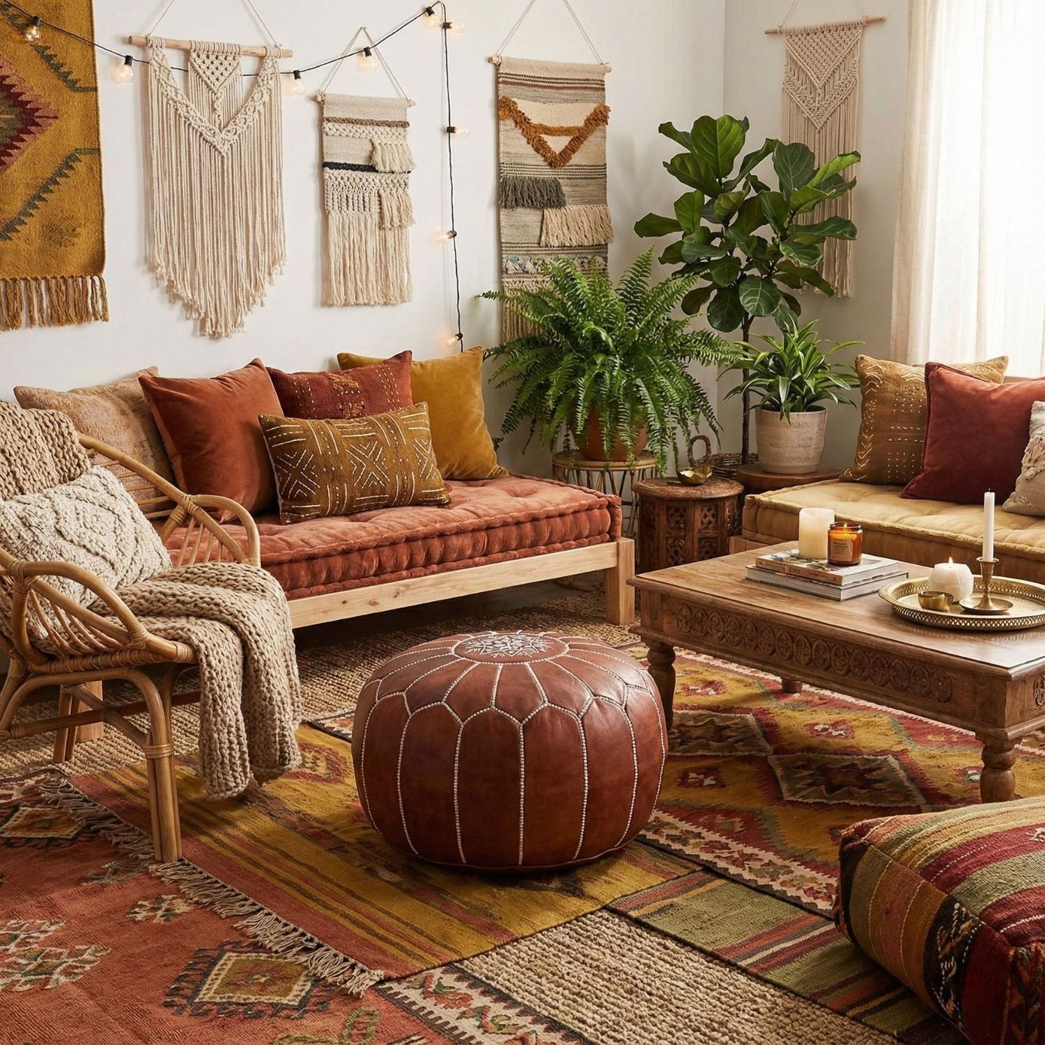 Authentic Moroccan Leather Pouf - Chocolate - Benisouk