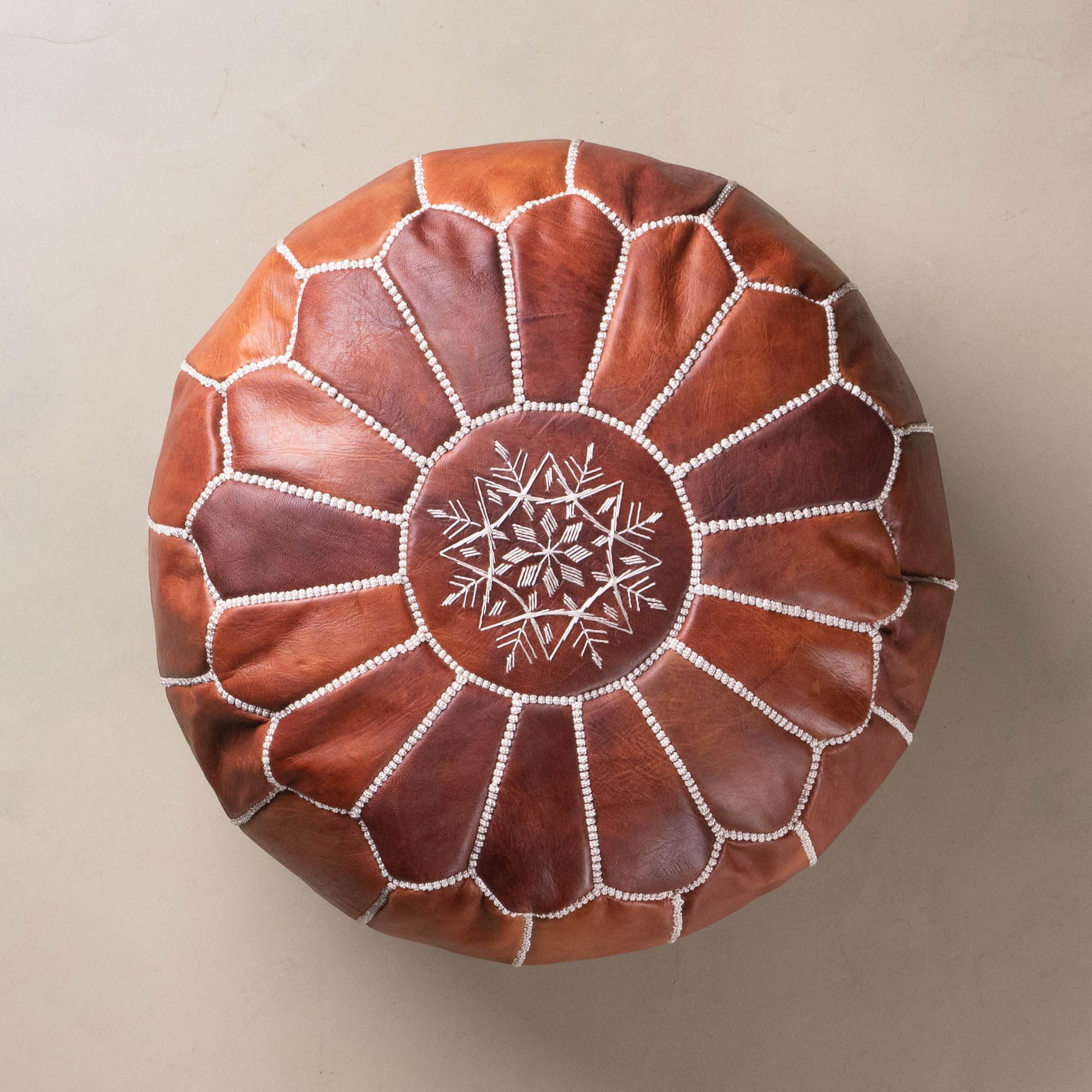 Authentic Moroccan Leather Pouf - Chocolate - Benisouk