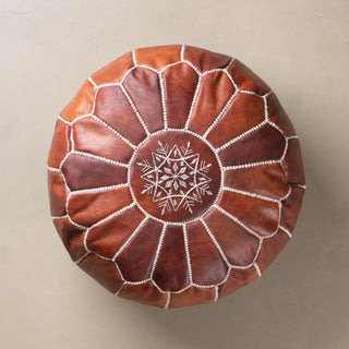 Authentic Moroccan Leather Pouf - Chocolate - Benisouk