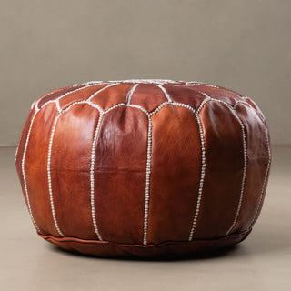 Authentic Moroccan Leather Pouf - Chocolate - Benisouk