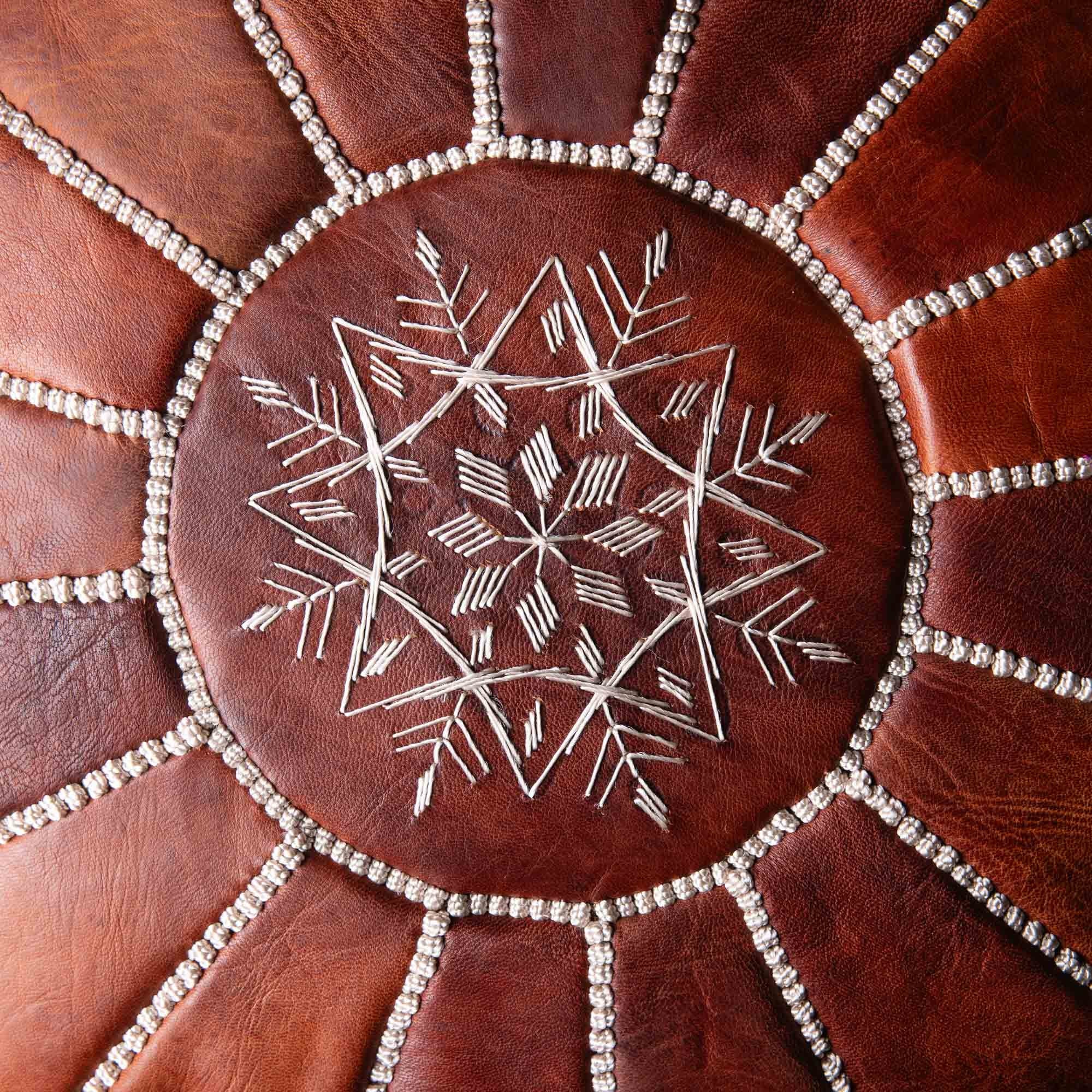 Authentic Moroccan Leather Pouf - Chocolate - Benisouk