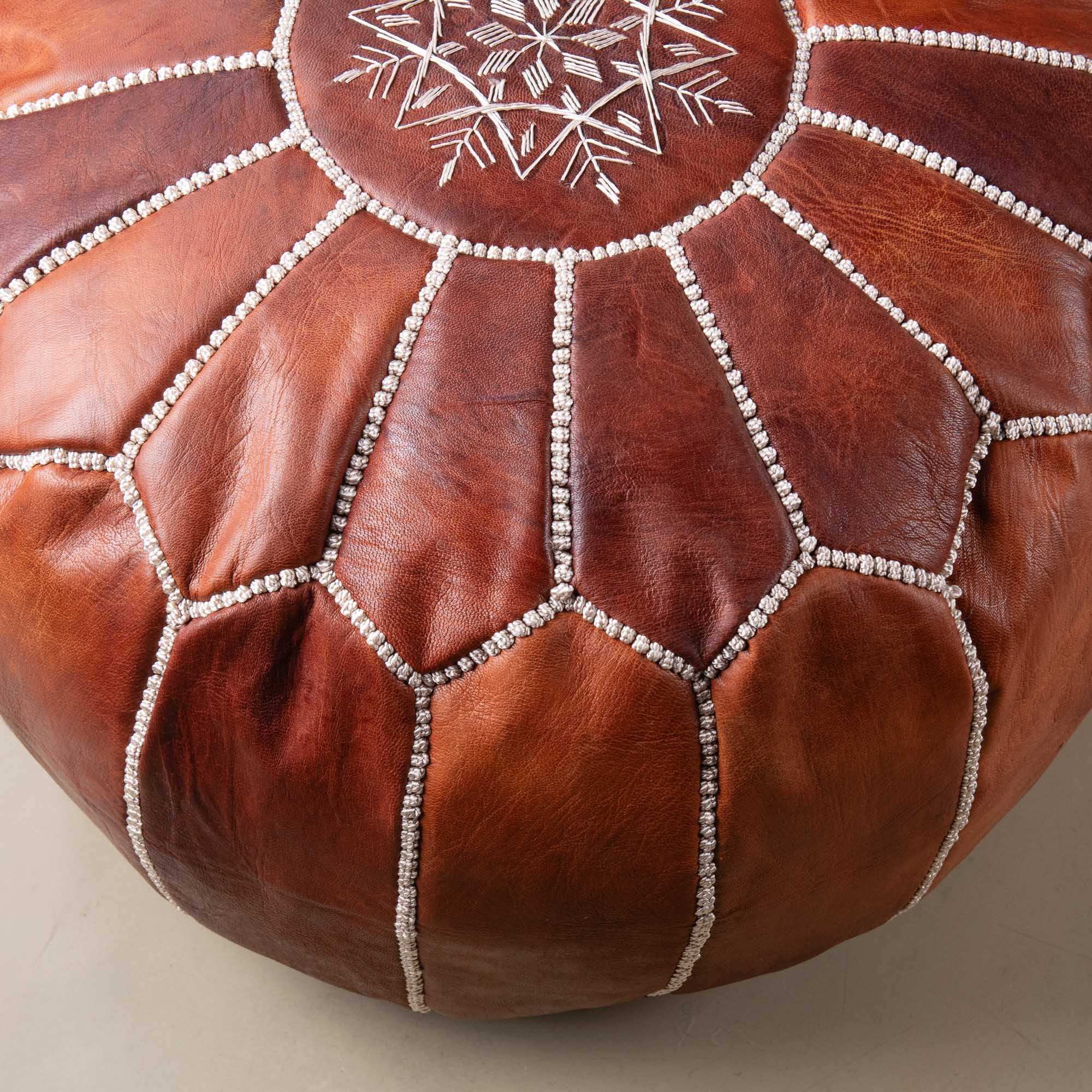 Authentic Moroccan Leather Pouf - Chocolate - Benisouk