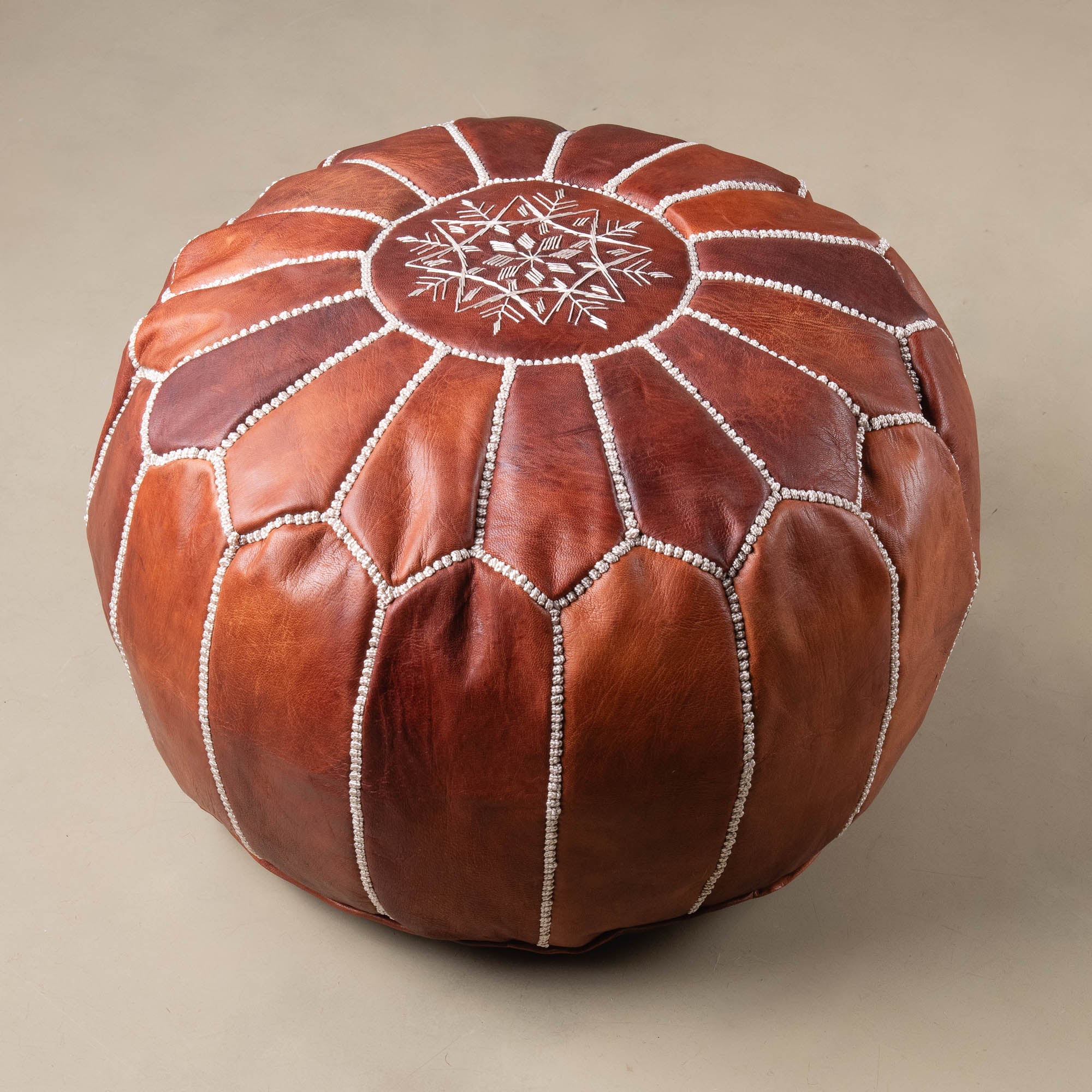 Authentic Moroccan Leather Pouf - Chocolate - Benisouk